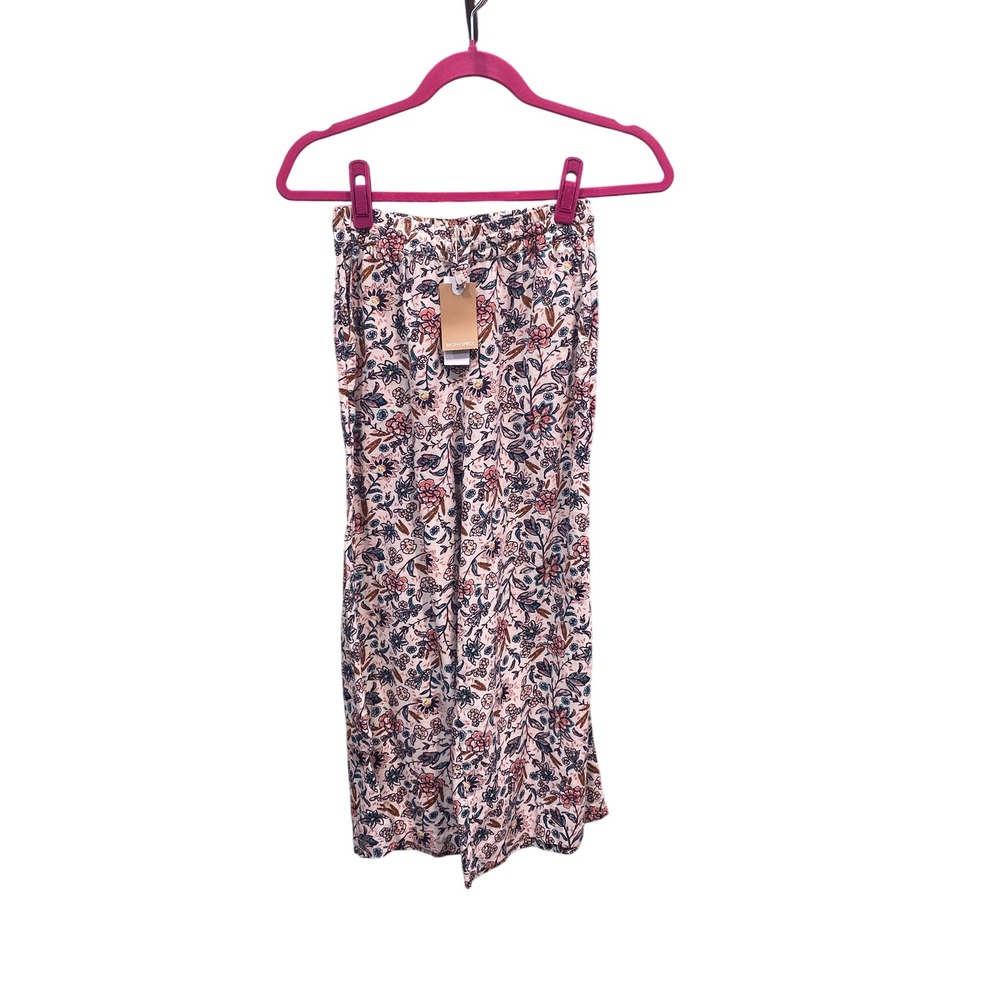 Monoprix Kids Floral Wide Leg Pants Pink Blue Cream Elastic Waist Size 12 NWT